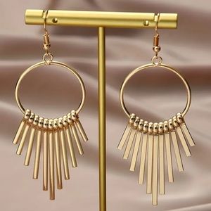 NEW Long Tassel Hoop Gold 14k plated Earrings